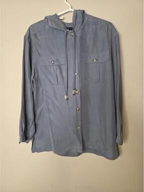 Liz Sport Vintage Women's 100% Silk Button Up Hooded Shirt Size S Petite